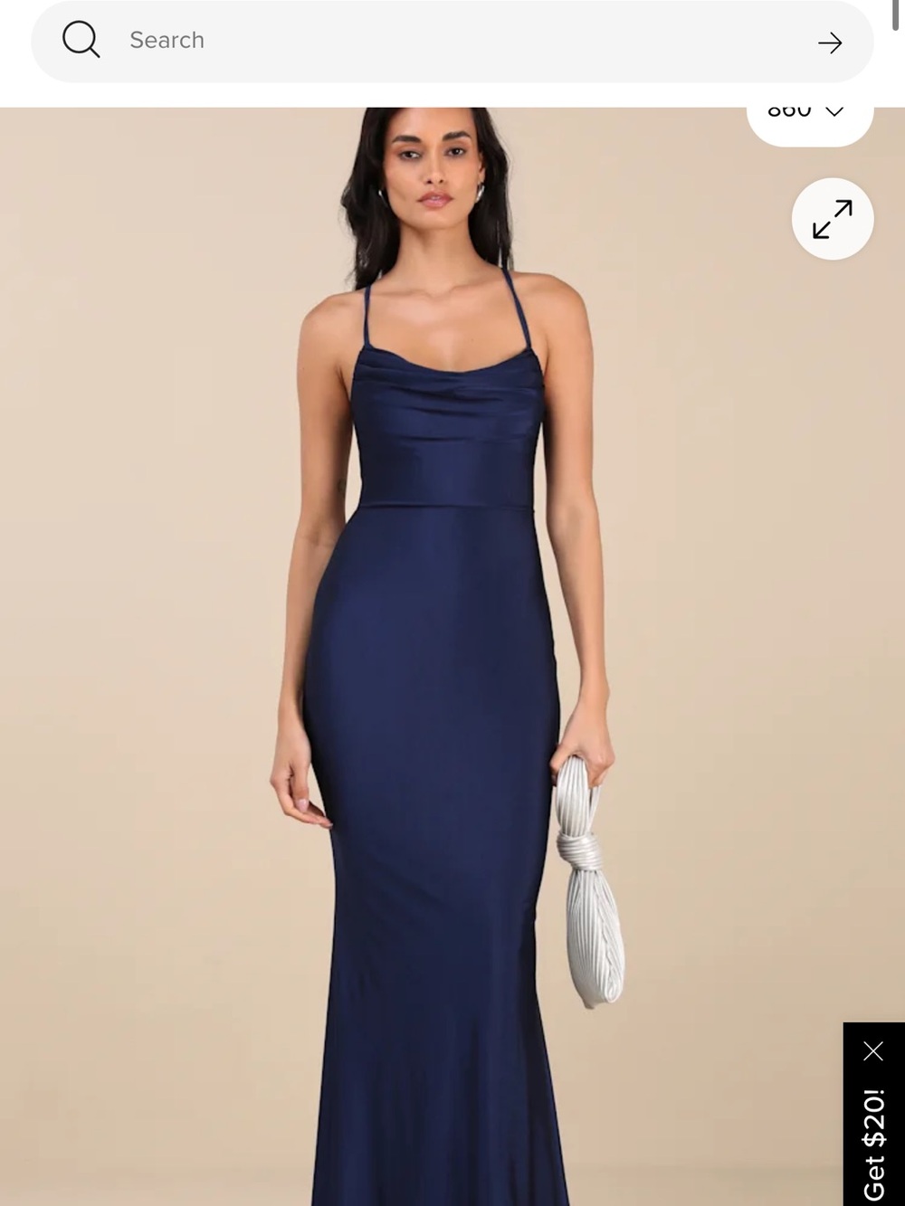 Lulus Navy Cowl Neck Evening Dress